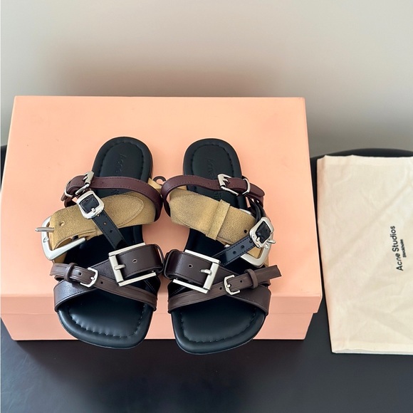 Acne Studios Shoes - Acne Multi-Color Triple-Buckle Leather & Suede Sandals